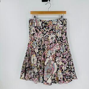 Vintage Y2K 100% Silk Skirt Beaded Floral Print Midi Boho Indie Fairy Size 10